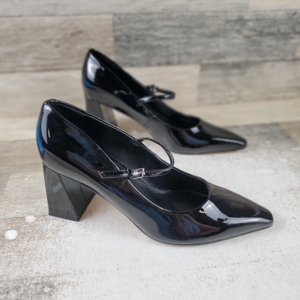 Calvin Klein Naprina Womens Mary Jane Pumps Sz 7 M Black Patent Leather Block
